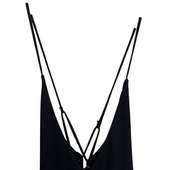 NWT Free People Beach Eros Maxi Dress Black Linen Cross Back Straps Drop Waist - Picture 7 of 13